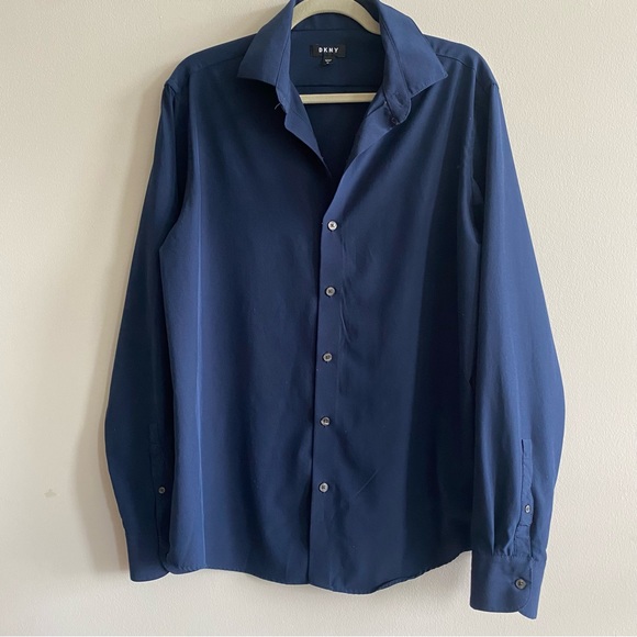 Men’s DKNY navy blue long sleeve button down - Picture 1 of 7